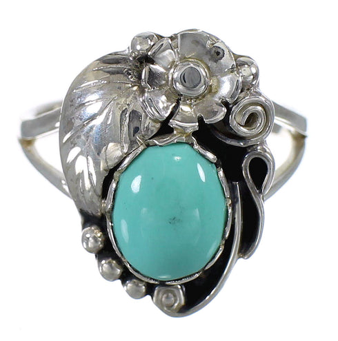 Turquoise Genuine Sterling Silver Flower Ring Size 6 AX88234